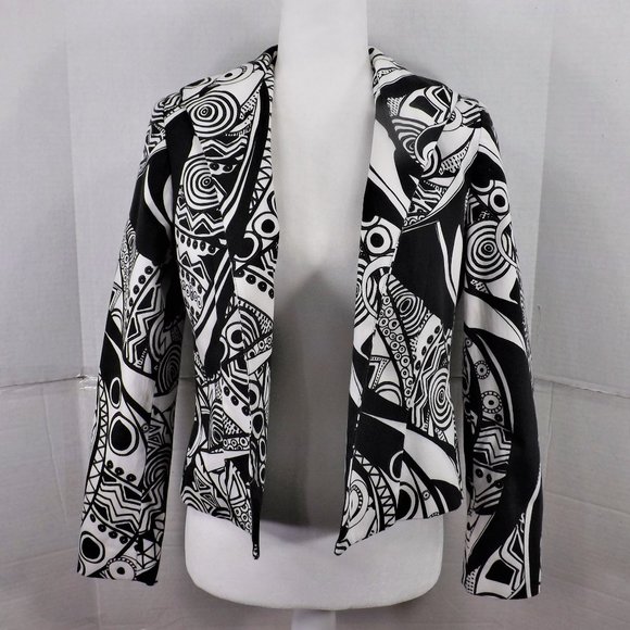 Harve Benard Holztman Petit Black & White Designs Open Cropped Jacket Blazer 10P - Picture 4 of 16